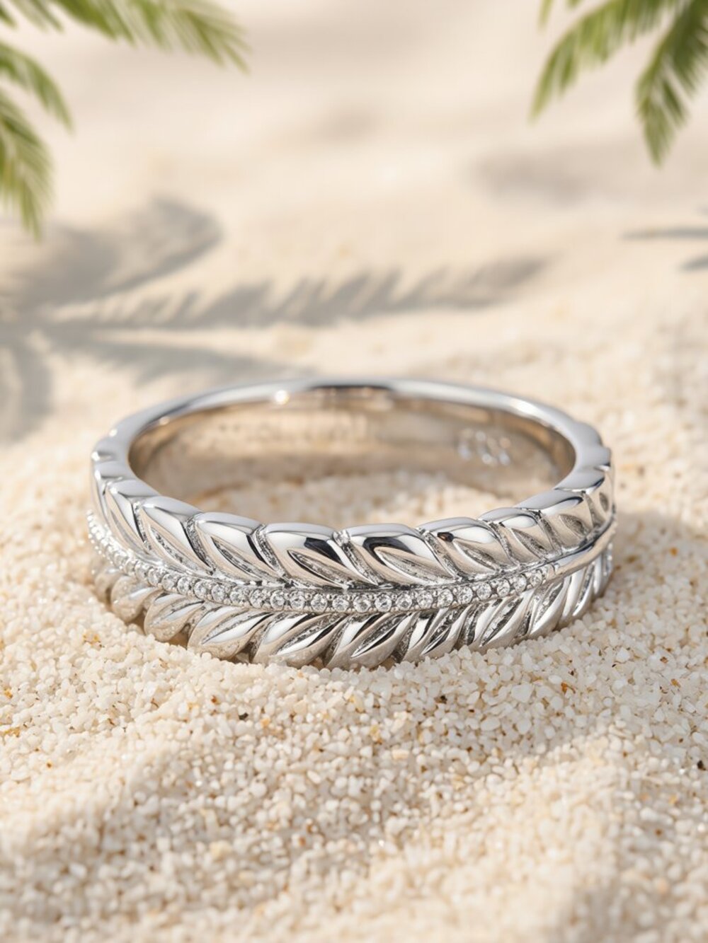 7mm Hawaiian Maile Lei Band Ring - Silver Hawaiian Floral ring